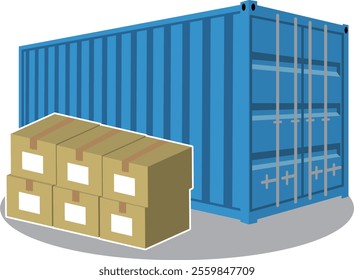 container, shipping, blue, carton, illustration