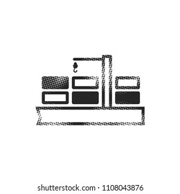Container shipping  icon in halftone style. Black and white monochrome vector illustration.