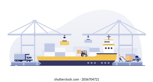 Container Ships, Break Bulk, Ports with cargo ships and containers work with crane. svg