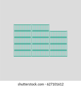 Container stack icon. Gray background with green. Vector illustration.