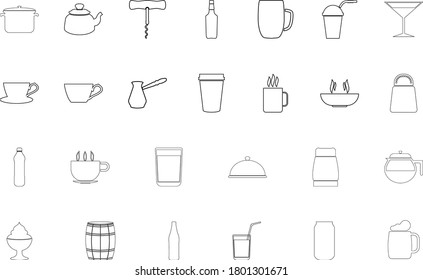 Container for storing drinks and food black color set outline style