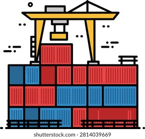 Container Terminal Port with Gantry Crane and Shipping Containers