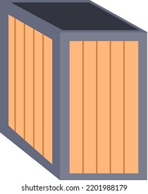 Container for throwing rubbish, isolated waste bin with metal and wooden planks parts. Bin for litter and rubbish, bucket for disposals, discharge and bulky items in park. Vector in flat style