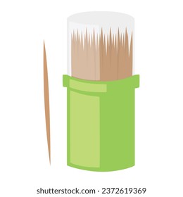 Container with toothpicks on white background