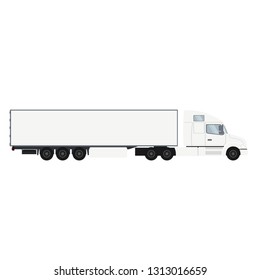 Container trailer truck with cold room. Heavy transport vehicle