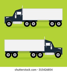 Container trailer truck on green background with shadows. Vector illustration.