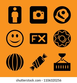 container, treat, leisure, circle, technology and eat icon vector set. Flat vector design with filled icons. Designed for web and software interfaces