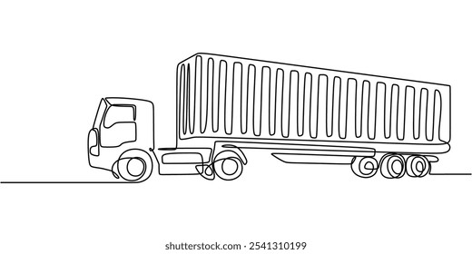 Container-LKW. Kontinuierliche einzeilige Zeichnung, die den internationalen Verkehr und den Welthandel repräsentiert.