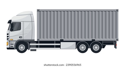 Container truck for export and transport of merchandise. Cargo and shipping logistics. Industrial storage and distribution of products