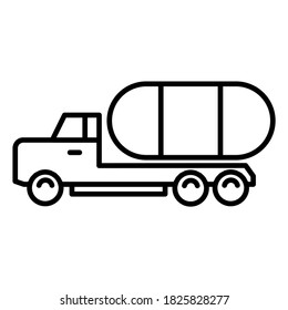 Container-Lkw-Symbol. Einziger Vektorgrafik von Baumaschinen. 
schwere Fahrzeuge. Illustration von Kontursymbol auf weißem Hintergrund. 
Perfekte Verwendung für Symbole, Web, Muster, Designs, etc.