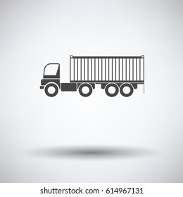 Container truck icon on gray background, round shadow. Vector illustration.