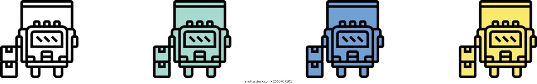 container truck icon. Outline, Green, Blue and Yellow Style Design Isolated On White Background