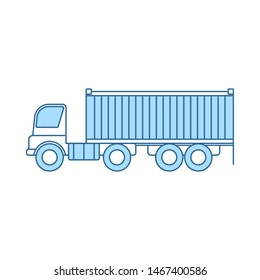 Container Truck Icon. Thin Line With Blue Fill Design. Vector Illustration.