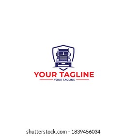 Container truck retro badge vector logo template