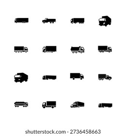 Container Truck Silhouette Set Vector and Illustration