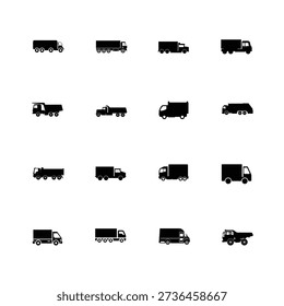 Container Truck Silhouette Set Vector and Illustration
