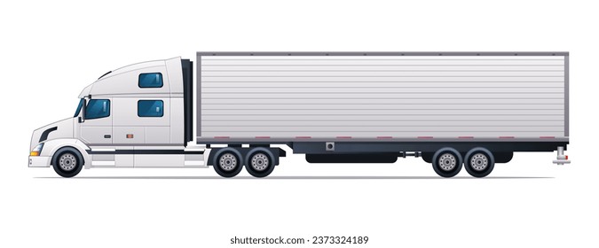 Container truck vector illustration. Cargo delivery truck side view isolated on white background