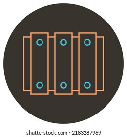 Container two color icon outline on dark brown round background.