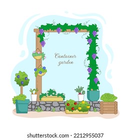 Jardín de verduras, huerto orgánico, plantas en contenedores