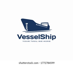 Container vessel with anchor logo design. Tanker cargo ship vector design. Maritime transport logotype