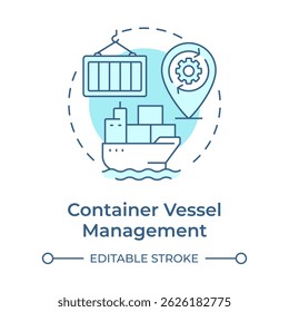 Container vessel management soft blue concept icon. Transporting packed cargoes. Ship type regulation solution. Round shape line illustration. Abstract idea. Graphic design. Easy to use in booklet