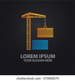 Container,crane design on dark background,vector