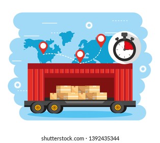 containers with boxes cargo and global map location