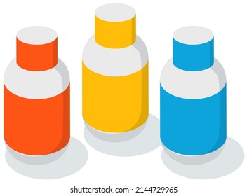 Containers with colorful greasepaint for work with face vector illustration. Jars with paint, decorative cosmetics for make-up. Items for creating beautiful face. Colored cometic for makeup creation