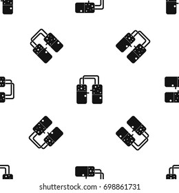 Containers connected with tubes pattern repeat seamless in black color for any design. Vector geometric illustration