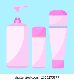 Containers for cosmetic packaging in flat vector illustration design