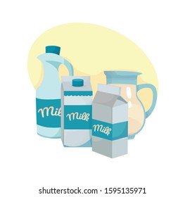 containers with cow's milk vector illustration