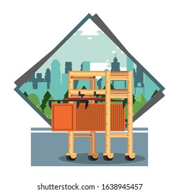 containers delivery service on the port vector illustration design