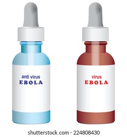Containers with Ebola virus and Antivirus. Vector illustration.