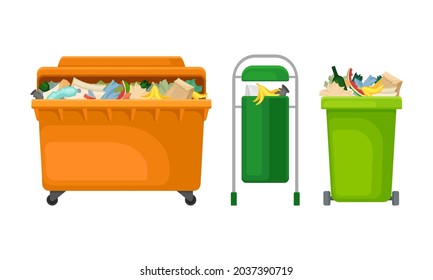 Containers for garbage set. Metal and plastic bins for household waste vector illustration