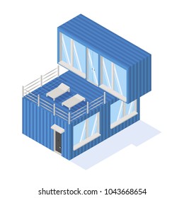 Containers house isometric icon with panoramic windows isolated on a white background