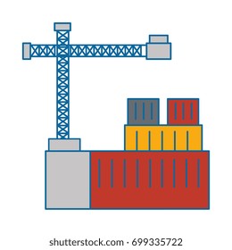 containers and industrial crane icon 