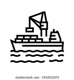 contenedores cargando en el buque en el vector de icono de línea de puerto. contenedores cargando en el buque en el signo del puerto. símbolo de contorno aislado ilustración negra