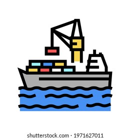 containers loading on ship in port color icon vector. containers loading on ship in port sign. isolated symbol illustration