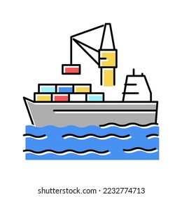 containers loading on ship in port color icon vector. containers loading on ship in port sign. isolated symbol illustration