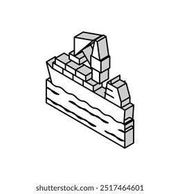containers loading on ship in port isometric icon vector. containers loading on ship in port sign. isolated symbol illustration