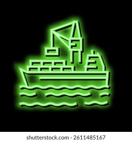containers loading on ship in port neon light sign vector. containers loading on ship in port illustration