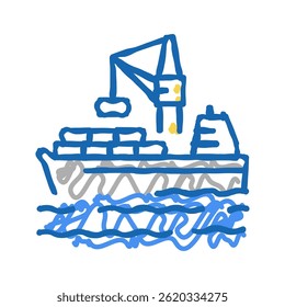 containers loading on ship in port doodle icon sketch vector. containers loading on ship in port sign. isolated symbol illustration