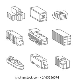 Containers logistic shipping  types icon outline. Export, import set lineal delivery track . illustration vector. web site icons
