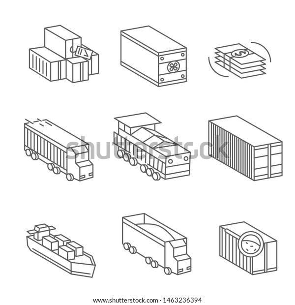 Containers logistic shipping  types icon outline.\
Export, import set lineal delivery track . illustration vector. web\
site icons