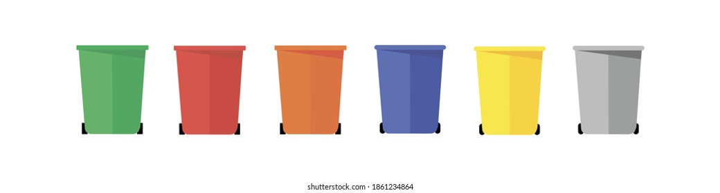 Containers for recycling. Waste sorting - plastic, glass, metal, paper,e-waste, organic. Modern illustration. Garbage recycle management to reduce waste.