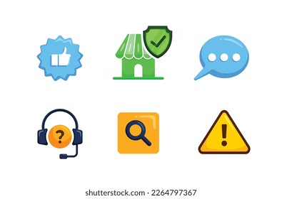 Containing customer satisfied,customer support,comment,assistance,feedback, operator and technical support,search,Malfunction alert.Solid collection.Customer service  vector set.