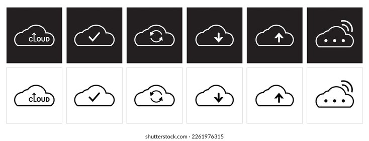 Containing database, Cloud computing icon vector set. Cloud technology. Data storage symbols. Internet networking sign. 