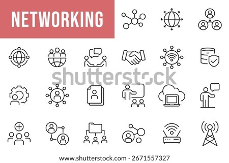 Containing network, connections, relationship, online networking, community, events, social network and more. Editable stroke. Vector illustration