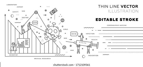 Containment of the economic crisis caused by a corona virus. Economic impact of the covid-19 epidemic. Chart of falling quotes and salaries. Infographic statisctics concept, coronavirus cell. Eps10