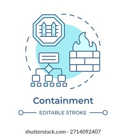 Icono de concepto azul suave de contención. Arquitectura de red, protección de firewall. Seguridad del sistema. Ilustración de línea de forma redonda. Abstractas idea. Diseño gráfico. Fácil de usar en folleto, folleto